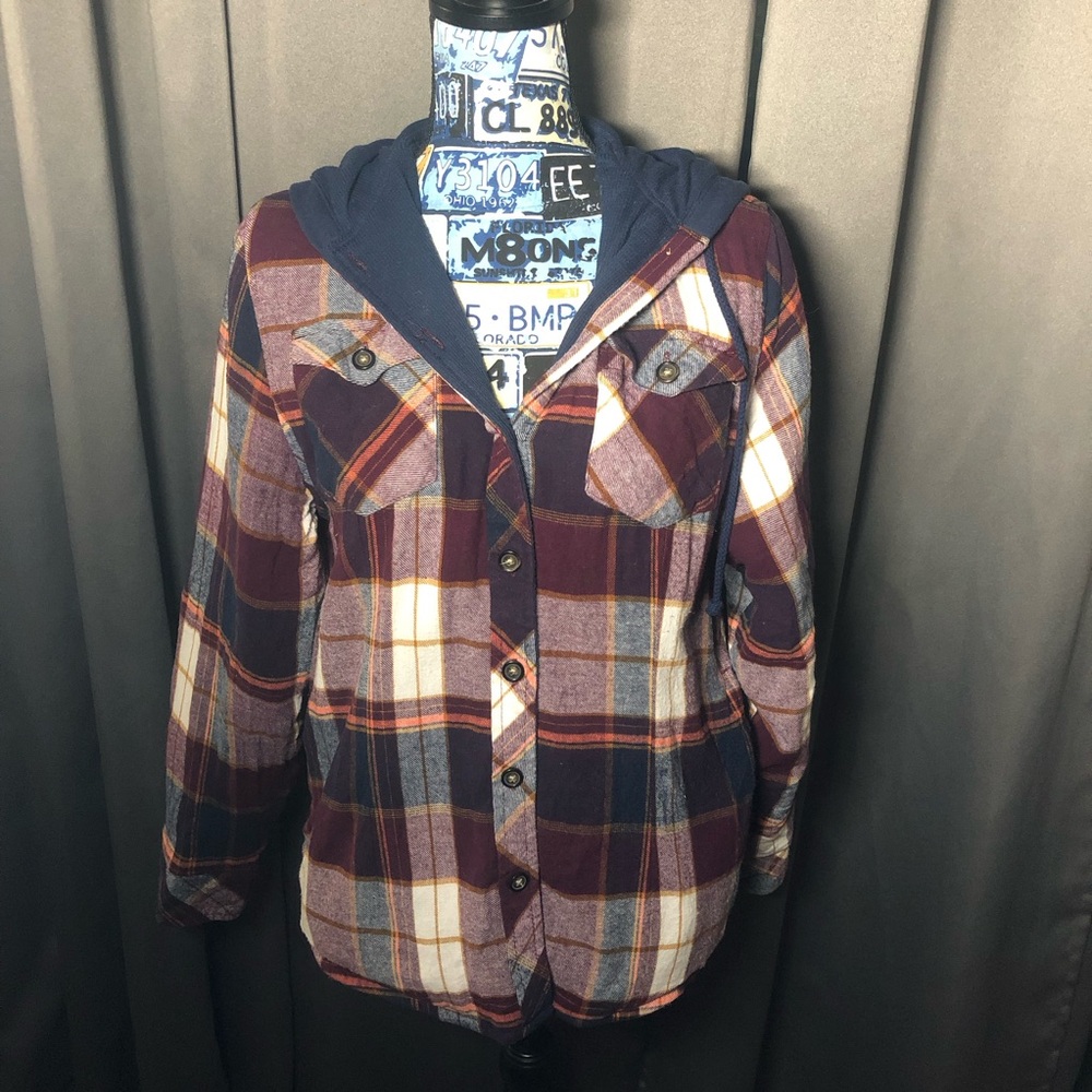 Canyon Guide Plaid Flannel and Waffle Texture Hooded Shirt